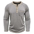 thumbnail image 4 of Men's Long Sleeve Henley Shirts Thermal Fall Casual Work Button T-Shirt with Pocket Light Gray M, 4 of 5