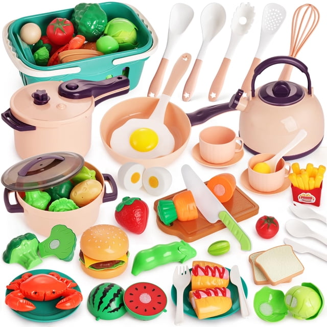 Juego de accesorios de cocina para niños LoveStown, 59 piezas, con cesta