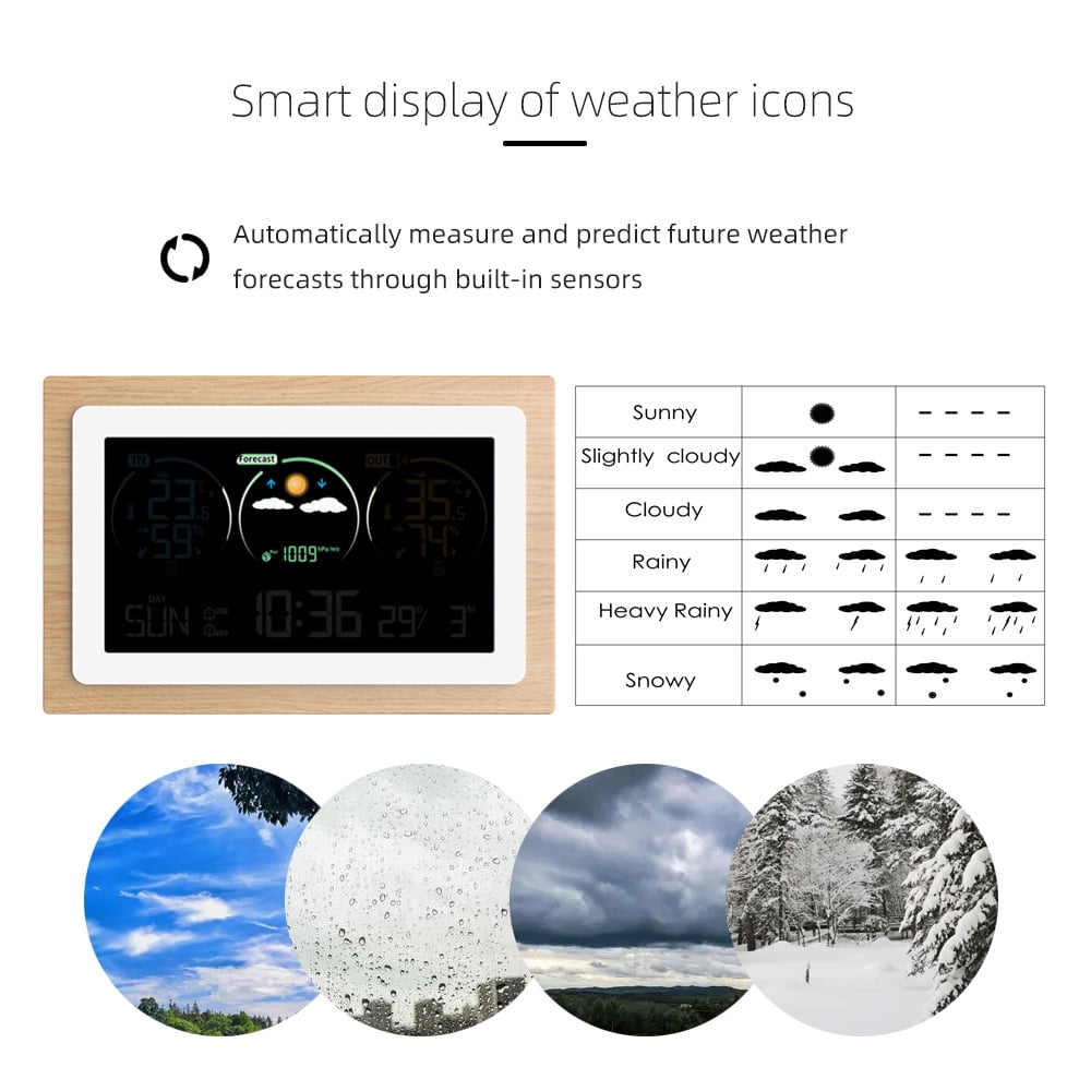 Meteorological clock,Va Color Screen Temperature Meter And Temperature Meter Va Color Weather Station Color Screen Weather Clock Indoor And Temperature With 1 Dsfen To 3
