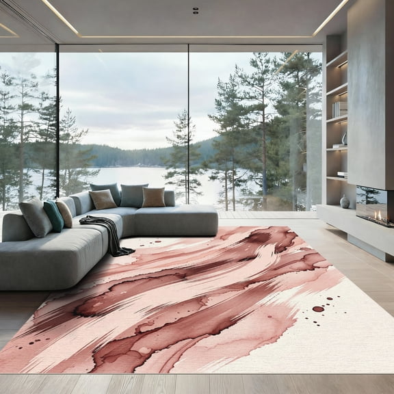 ODIKA 4'x6' Machine Washable Non-Slip Area Rug, Abstract Beige High Traffic Rug, Beige, 1003926