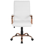 Flash Furniture Whitney High-Back Swivel LeatherSoft Desk Chair with Armrests, White/Rose Gold