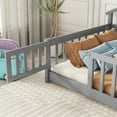 thumbnail image 4 of Twin Size House-Shaped Bedside Floor Bed, Wooden House Floor Bed Frame with Guardrails and Slats, Twin Bed with Door, Grey, 4 of 9