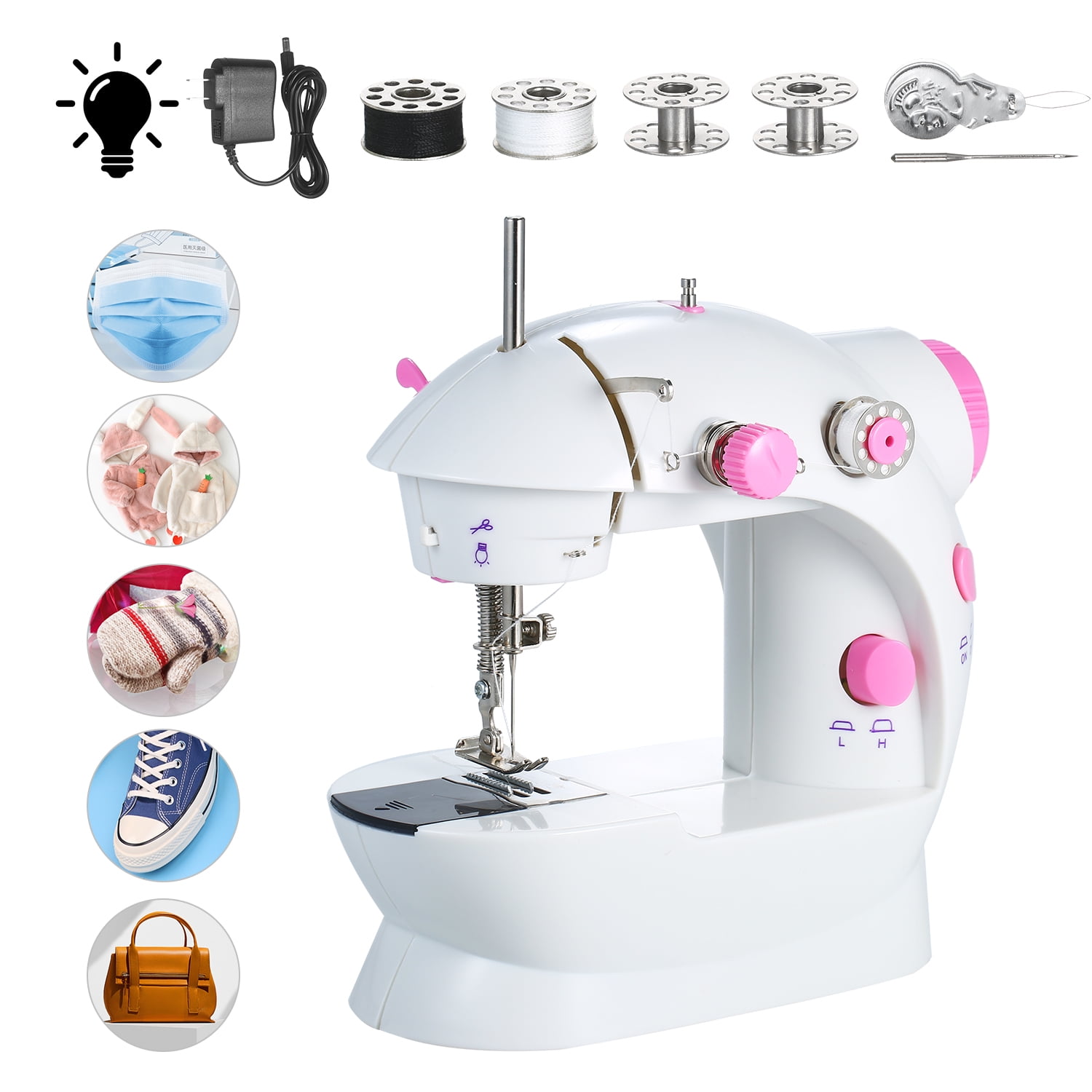 Mini Sewing Machine Adjustable 2-Speed Double Thread Portable Electric  Household Multifunction Sewing Machin with Light and Cutter Foot Pedal for  