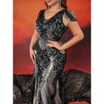 thumbnail image 2 of AURA Plus Size Sequin V Neck Evening Gown Short Sleeve Elegant Formal Cocktail Party Maxi Dress for Women, 2 of 6