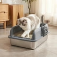 thumbnail image 3 of 2 Pack Stainless Steel Cat Litter Box, Small High Sides Litter Box for Multi Cats & Kittens, Anti-Leak Lid, Non-Stick, Odor Control, Easy Clean, Includes Scoop, 3 of 8
