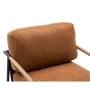 Guyou Modern Accent Chair, Upholstered Faux Leather Reading Armchair with Metal Legs, Casual Living Room Chair with Removable Cushion and Backrest for Living Room Bedroom Study, Brown
