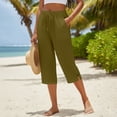 thumbnail image 4 of Cutuoiiu Women's Casual Solid Color Cotton Linen Blend Capri Pants with Elastic Drawstring Waist and Side Button Detail Gifts, 4 of 7