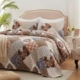 thumbnail image 5 of 3-Piece Full/Queen Size Quilt Set - Brown patchwork Bedspread Coverlet with 2 Pillow Shams, Microfiber, 5 of 5