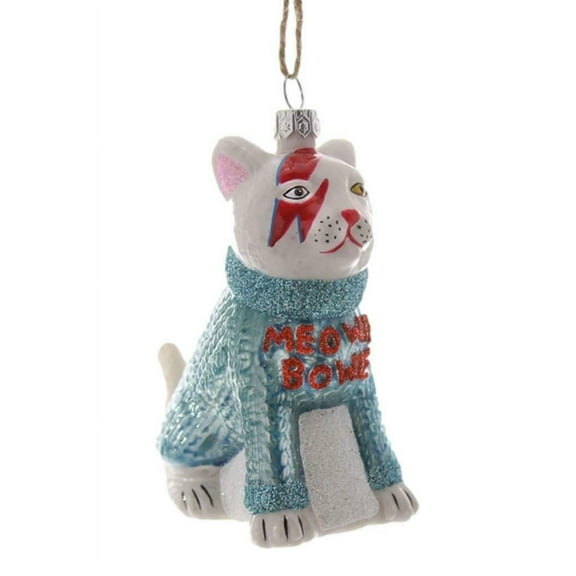 MEOWIE BOWIE Cat In Sweater & David Bowie Makeup Christmas Ornament, Cody Foster