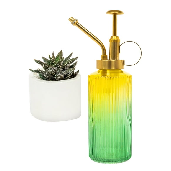 MEKKAPRO Yellow & Green Glass Plant Mister for inside, Mister for Plants, Decorative Plant Mister Spray Bottle with Adjustable Nozzle (230ml/ 7.8oz)