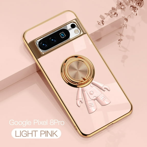 Allytech Slim Cover for Google Pixel  9 Pro XL, Chic Ring Holder Stand Spacemen Plating TPU PC Back Case Shell Shockproof Protective Bumperr Phone Case for Google Pixel 9 Pro XL -Lightpink