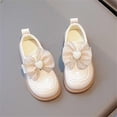 thumbnail image 4 of Girls' Heart Rhinestone Bow Flat Shoes, Soft Sole Casual Mary Janes, Ideal for Daily School Outfits, Weekend Strolls and Small Gathering Occasions Beige 4.5-5 Years, 4 of 9