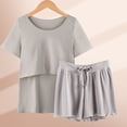 thumbnail image 4 of MNCEKFOD Women's Bermuda Shorts Maternity Pleated Pajamas Suits Short Sleeve Sleepwear Nursing Tops with Lounge Short Pants Grey L, 4 of 4