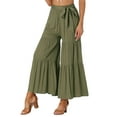 thumbnail image 4 of INSPIRE CHIC Women's Boho Pants Elastic High Waist Ruffled Flare Palazzo Chic Wide Leg Pants S Army Green, 4 of 6