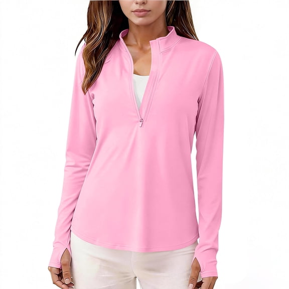 Babysbule Women's Half Zip Long Sleeve Sun Protection Workout Top, Mock Neck Athletic Shirt for Running Yoga Casual Daily Wear