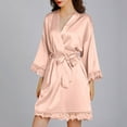 thumbnail image 4 of WREESH Womens Silk Pajamas Casual Homewear Long-Sleeve V-Neck Dress Color Lace Night-Robe One Size Pink, 4 of 8