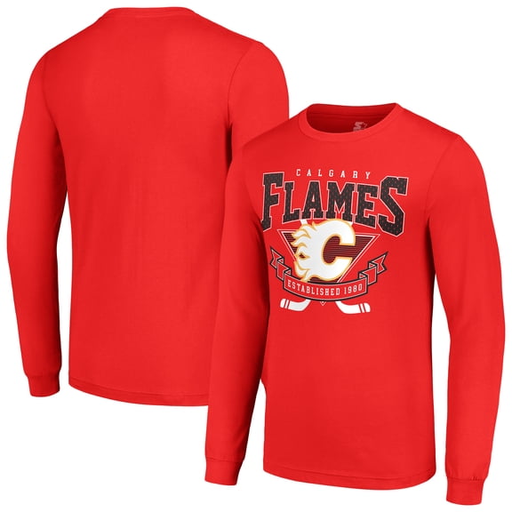 Men's Starter Red Calgary Flames Team Logo Graphic Long Sleeve T-Shirt