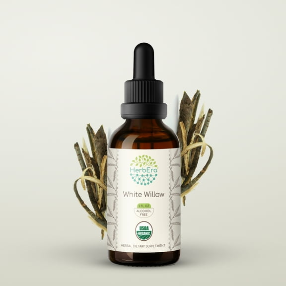 HerbEra White Willow Tincture, Organic Herbal Dietary Supplement for Joint Comfort, Certified Organic White Willow (Salix Alba) Dried Bark Extract, Natural, Alcohol-Free, Drops 2 oz