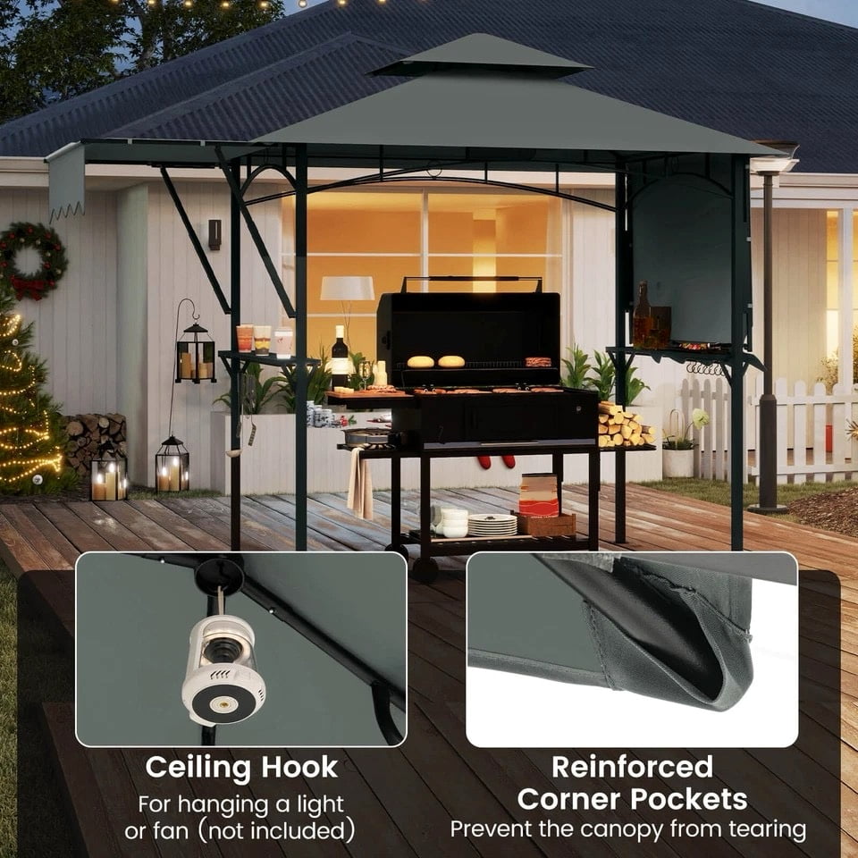 Harmijoy 13' x 5' Grill Gazebo with Dual Side Awnings 2 Shelves 7 Hooks Adjustable Shadow