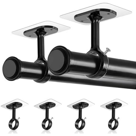 No Drill Double Curtain Rod Brackets, Adhesive Ceiling Holders 4 Pack, Window Rod Support 0.8 to 1.25 Inches for Apartment, Kitchen, Balcony$$Home Decor, Kitchen, & Other