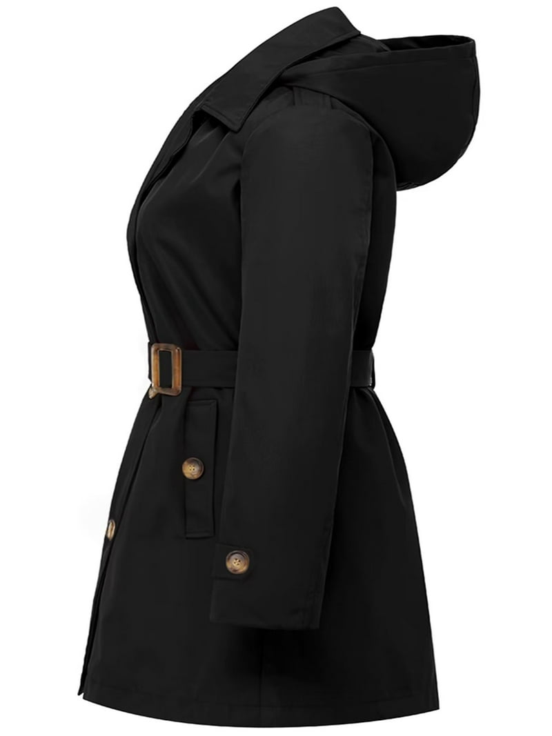 black dress coat ladies Black Wool Hooded Coat – Vintage Maxi Overcoat for Women 1839 Black / XS