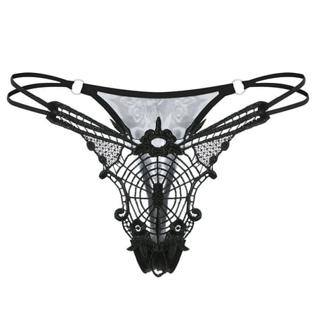 

DENGDENG Women Hollow Out Low Waisted Panties Sexy Lace See Through Thongs for Women G-String Underwear