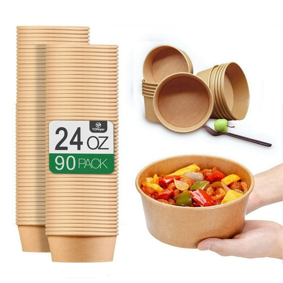 Large Paper Bowls【No Lids】 90 Pack Disposable Soup Bowls Plastic Free Party Supplies for Hot/Cold Food, Soup