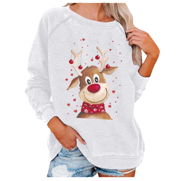 Sudaderas de Cuello Redondo de Navidad Para Mujer Blusa de Manga Larga Estampada Informal de Moda Odeerbi ODB209303
