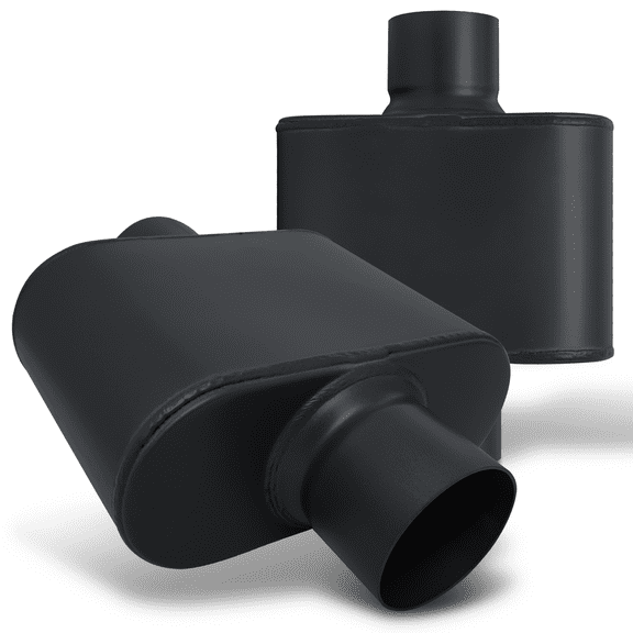 Magshion 2Pcs 3 Inch Inlet/Outlet Chambered Exhaust Muffler Straight-Through Round Stainless Steel Center Tip, Black