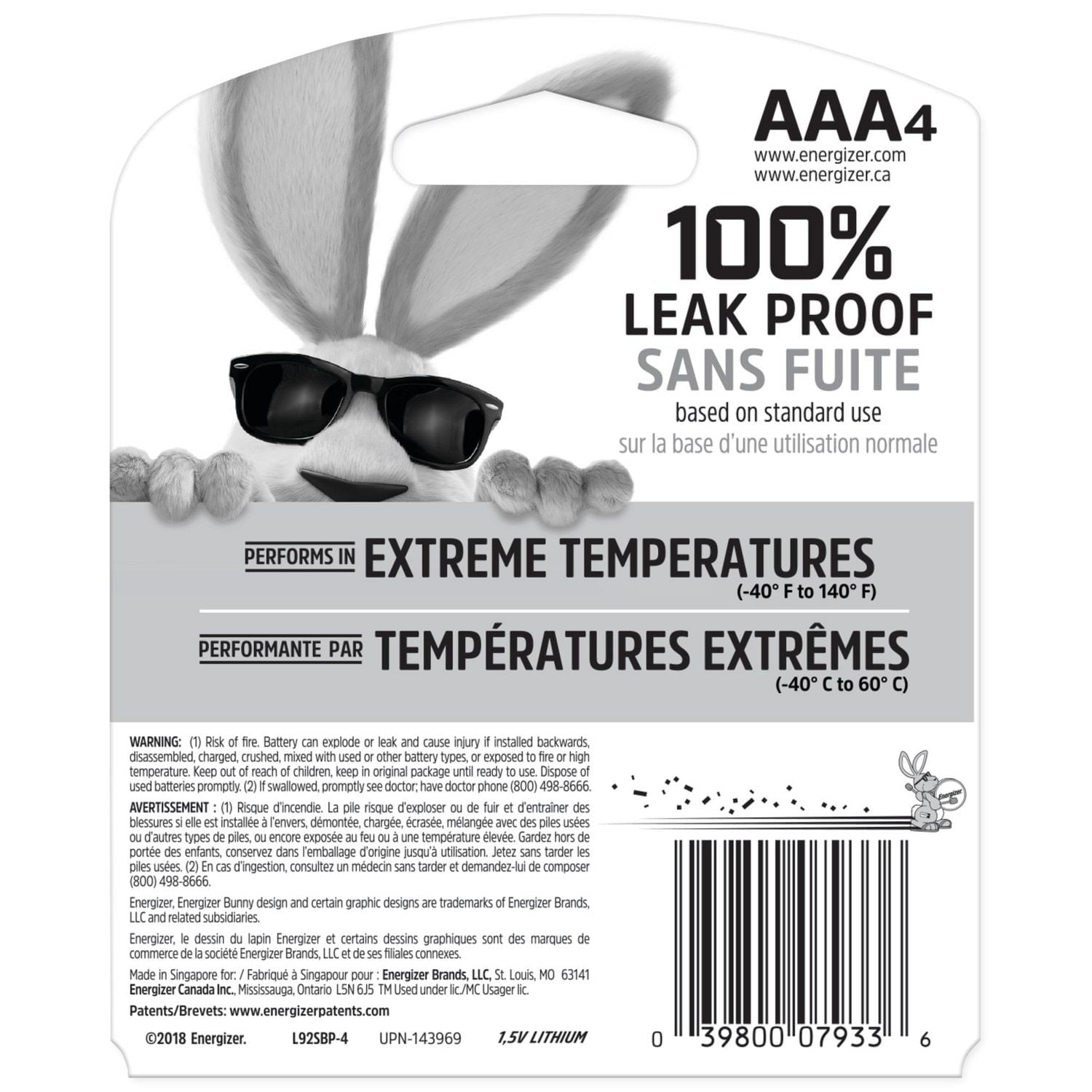 Piles AAA Energizer Ultimate Lithium (emballage de 4), emballage de 4 Piles (emballage de 4) emballa