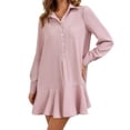 thumbnail image 2 of Long Sleeve Women Casual Button Down Shirt Dress Collared Pleated Swing Mini Dresses, 2 of 6