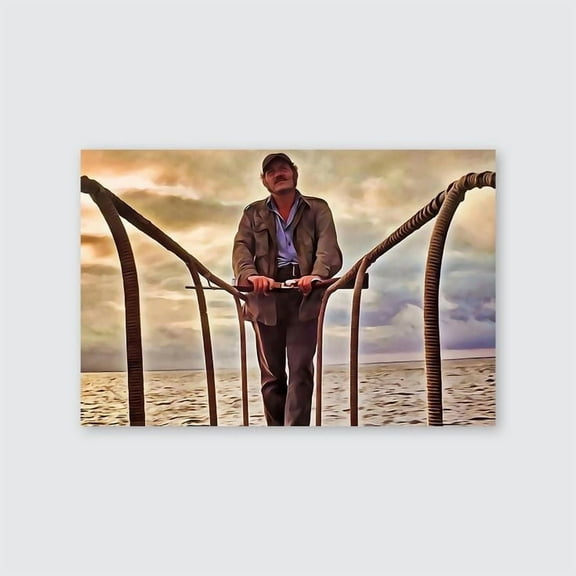 Jaws Quint Standing Sunset Retro Movie Poster Retro Style - Size 24''x36'' - Postora