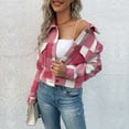 thumbnail image 5 of gbyLJF Women's Flannel Plaid Cropped Shacket Jacket Lapel Button Down Fall Fashion Woolen Crop Outerwear Casual Ladies Jackets, 5 of 5