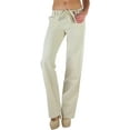 thumbnail image 4 of ToBeInStyle Women's Cozy Linen-Cotton Blend Heather Dye Pants - Taupe - Large, 4 of 7