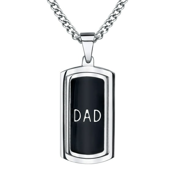 Mens Diamond Accent Stainless Steel Reversible Dad Plate Dog Tag Pendant Necklace