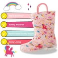thumbnail image 2 of Toddler Kids Waterproof Light Up Rain Boots Patterns and Glitter Boots with Handles for Girls, Pink Unicorn, Size 10, 2 of 6