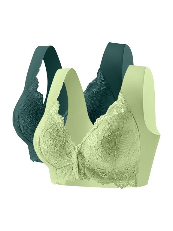 2 Pack Women's Plus Size Front Closure Bralette, Wireless Lace No Underwire Everyday Sleep Bra, Full Coverage Comfort Bra with Easy Snap Front Closure, Z,XXXXL