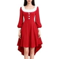 thumbnail image 2 of KANG Cozy Christmas Princess Dress | Girls' Long Sleeve Red Plush Dress with Buttons | Festive Holiday Party & Pageant OutfitRedL, 2 of 5