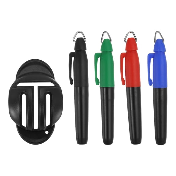 Uxcell Golf Ball Line Marker Tool, 1 Set Golf Ball Alignment Marking Tool Golf Ball Liner with Line Marker Stencil for Putting Ball Markers with 4Pcs Four Colors Marker Pen, Black