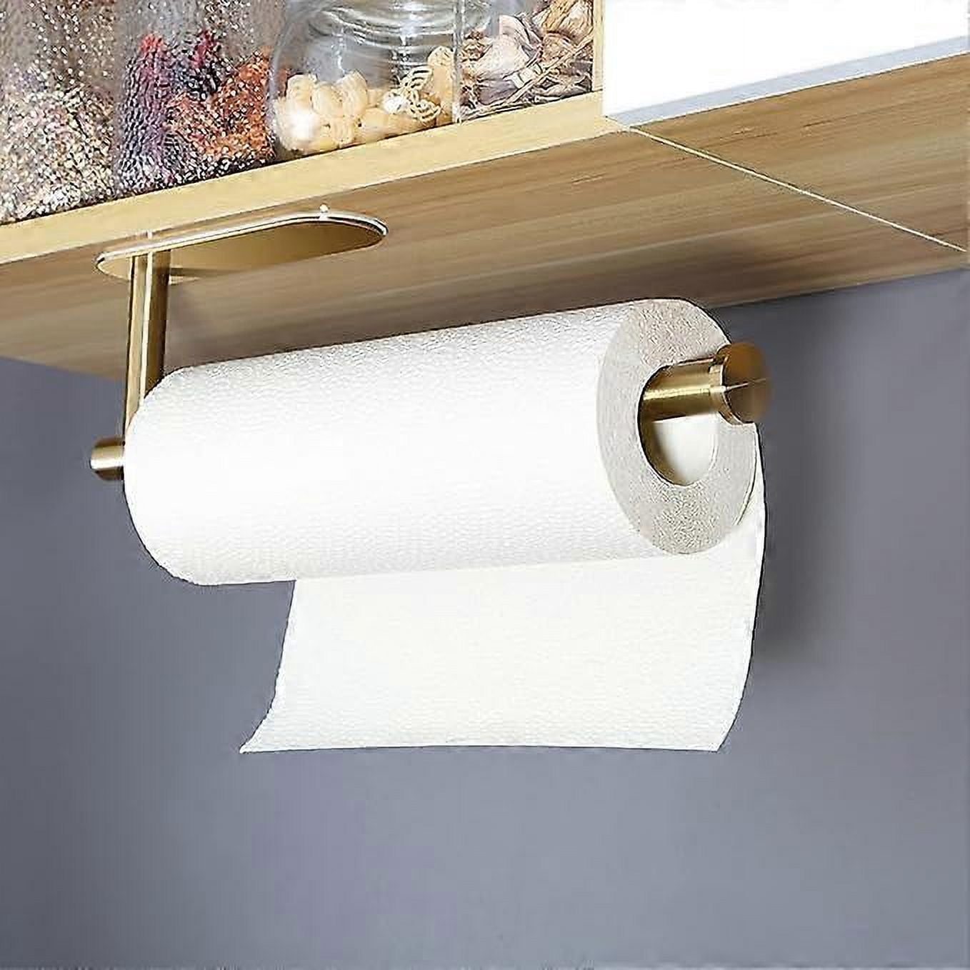 Gold Color Paper Towel Holder- Under Cabinet Paper Towel Holder Wall Mounted Paper Towel Roll Holder for Kitchen, 33.6*8.5cm