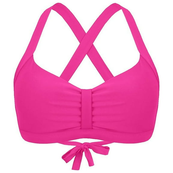 Rhuody Swim Tops For Women Ladies Cross Back Triangle Gather Solid Color Bikini Swimsuit Top Cute Clothes Hot Pink M