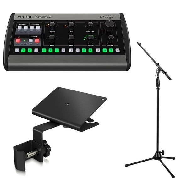 Behringer Powerplay 16 P16-M 16-Channel Digital Personal Mixer With Mounting Bracket and H&A Tripod Microphone Stand with Telescoping Boom