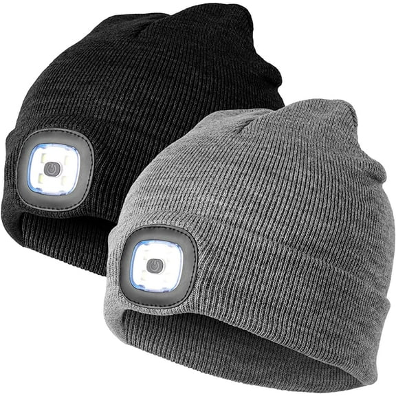 MAMOWEAR LED Lighted Beanie Cap, with USB Rechargeable 4 LED, Winter Warm Cycling Hunting Knitted Hat LED Lighted Caps Hat for Men Women Dad Outdoor