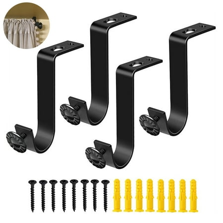 

harmtty Drapes Pole Bracket Sturdy Adjustable with Mounting Screws Wall Anchors Anti-rust Fixation Iron Ceiling Curtain Rod Bracket Household Supply Black