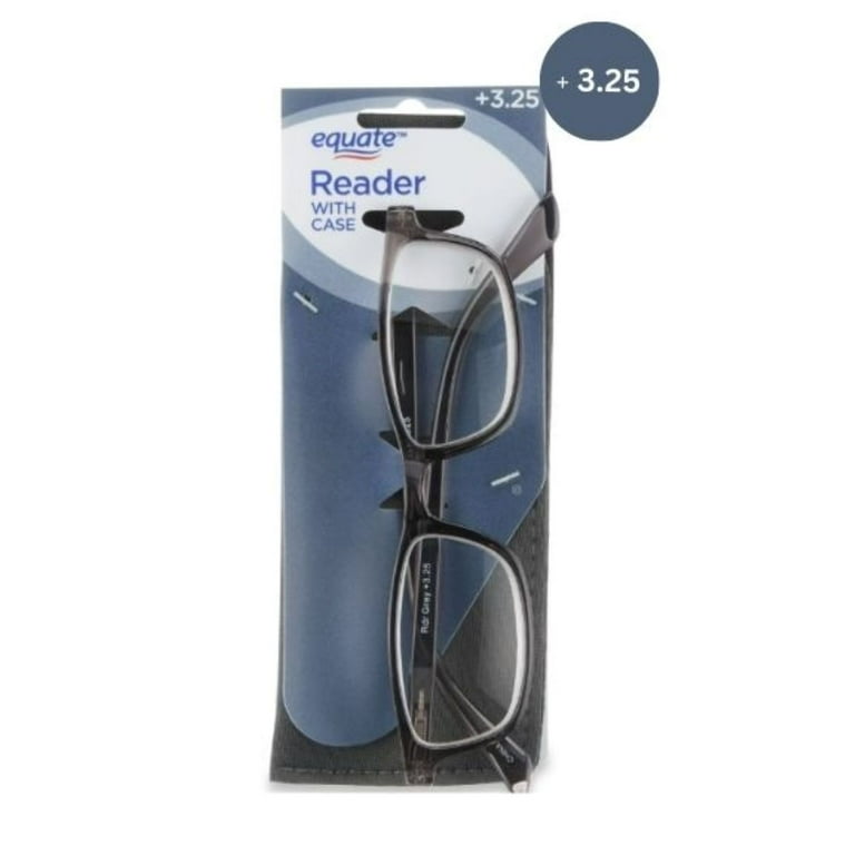 Equate Unisex Full Rim Reading Glasses with Case Plastic Lens Gray Frame Single Vision 3.25 Walmart