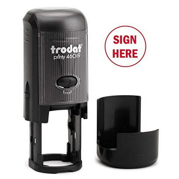 Sign HERE Round Self-Inking Stock Rubber Stamp (3/4" Diameter) - Red Ink