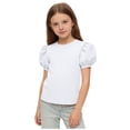 thumbnail image 2 of NAISIBABY Girls T-Shirt with Puff Sleeve, Comfy Casual Round Neck Soft Kids Summer Fashion Tee White Size 10, 2 of 6
