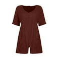 thumbnail image 6 of Burgundy Wine Pleated Straight Leg Plain Casual Shorts for Ladies Fall Summer Faux Linen Loose Fit Overalls Shortalls Shorts One Piece Womens 2025 Clothing M, 6 of 8