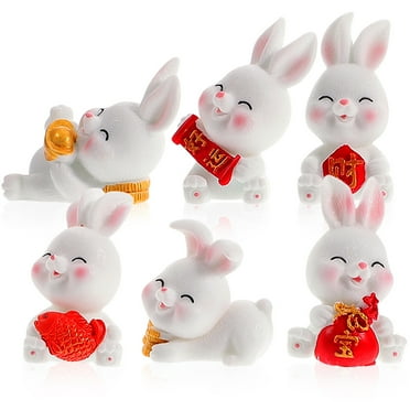 6pcs Miniature Rabbit Ornaments Resin Tiny Bunny Cupcake Toppers Tabletop Decors Small Resin Rabbits