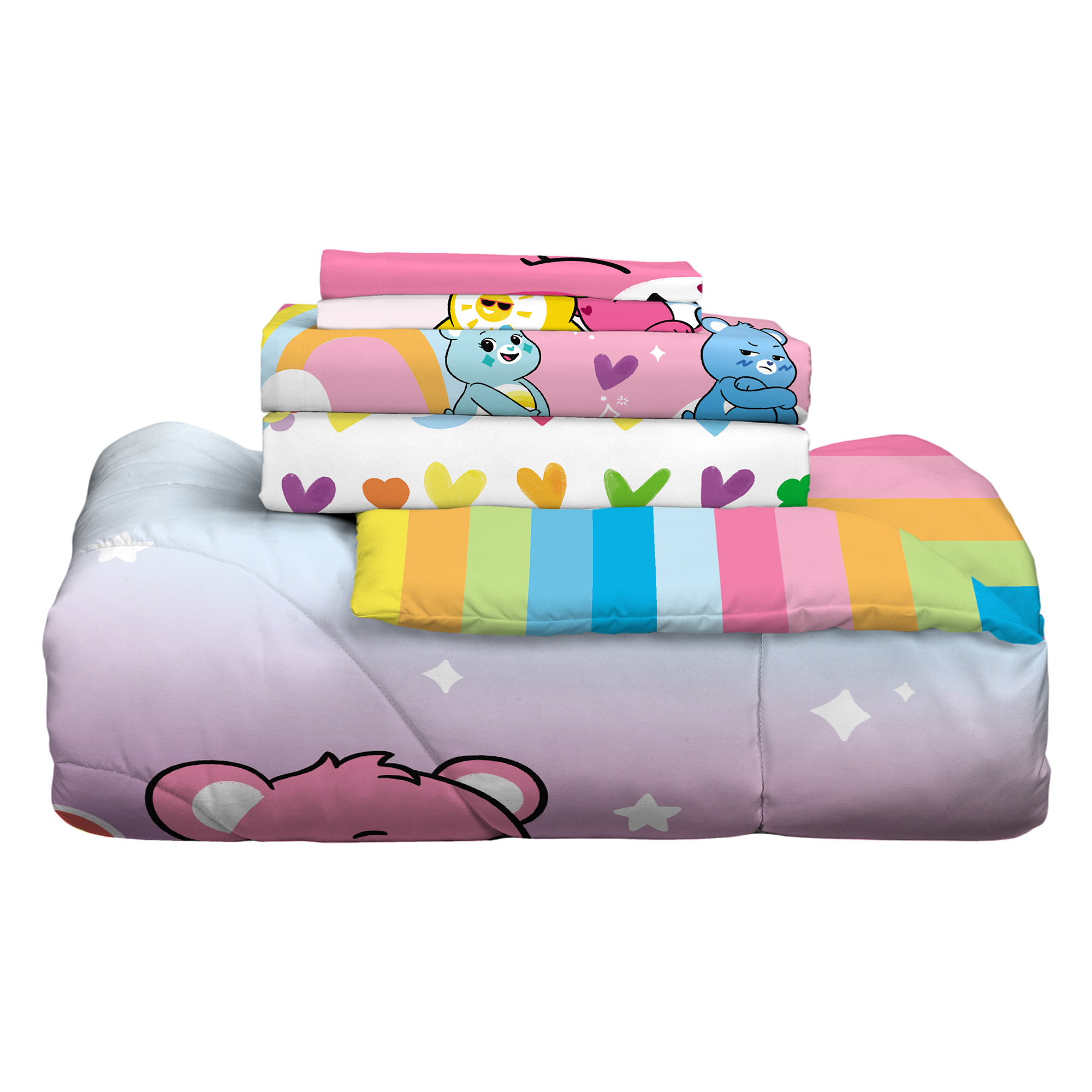 Care Bears Kids Full Bed in a Bag, Comforter and Sheets, Pink and Purple, Cloudco